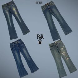 Y2Kユニーク＆刺繍デニムジーンズ (AA-254)