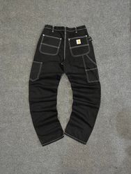 Pantaloni neri a doppia ginocchiera stile rework v..