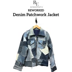 Upgecycelte Denim-Patchwork-Jacke