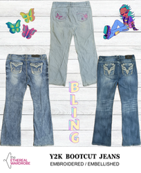 Y2k Bootcut Jeans 10pcs Embellished or Embroidered