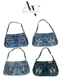 BOLSA DE TELA DE DENIM CON DOS BOLSILLOS REHECHA