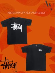 STUSSYリワークスタイルブラックTシャツ