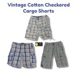 Vintage Cotton Checkered Cargo Shorts | Men’s Summ..