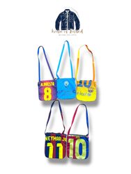Upcycled football tote bags