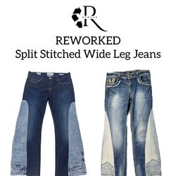 Upcycled Split Stitch Wide Leg Jeans