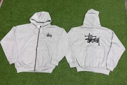 Rework Style Stussy .Grey Hoodie zipper