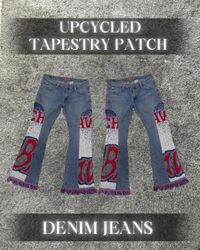 Upcycled Tapestry Patch Denim Jeans