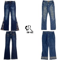 Jeans de mezclilla únicos acampanados Y2K (RW-485)