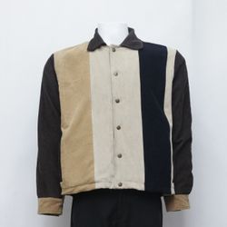 CR371 Upcycled Corduroy Color Block Pattern Jacket..