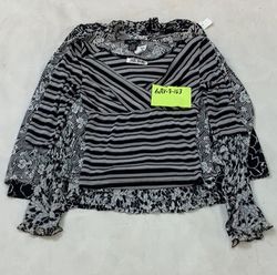 Y2K Black & White Floral + Check Print Blouse – Lo..