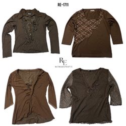 Y2K Brauner Grunge Vollärmeltops (RE-1711)