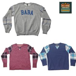 Upcyceltes Sweatshirt mit Flanell-Patch-Ärmel