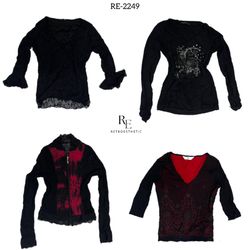 Y2K All Black Rave Camisetas de Manga Longa (RE-22..