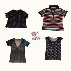 Y2K Soft Grunge Florale & Streifen Tops Mix