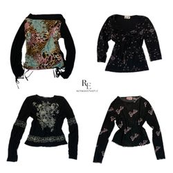 Y2K All Black Rave Full Sleeve Tops (RE-2275)