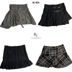 Y2K Unique Wool Checkered Mix Skirts (RE-1834)