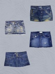Retro Y2K Pleated Denim Micro Mini Skirt Streetwea..