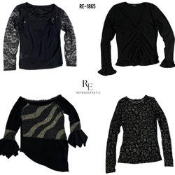 Y2K Black Gothic Mesh Full Sleeve Tops (RE-1865)
