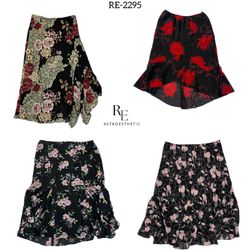 Y2K Romantic Grunge Floral Poly Skirts (RE-2295)