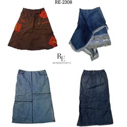 Y2K IT Girl Unique Denim Midi Skirts (RE-2308)
