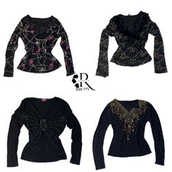 Y2K All Black Rave Full Sleeve Mesh Mix Tops( RW-7..