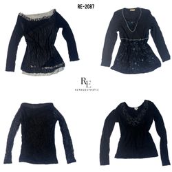 Y2K All Black Rave Unique Full Sleeve Tops(RE-2087..