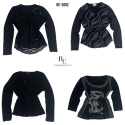 Y2K Black Gothic Full Selvees Tops (RE-2092)