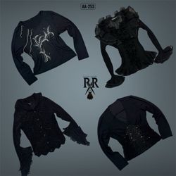 Y2K All Black Gothic Full Sleeve Tops (AA-253)