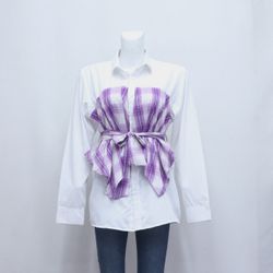 CR596 Upcycled Plaid Fusion Peplum Shirt