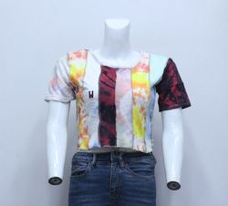 CR601 Top Crop Tie-Dye a righe Boho Riciclato