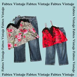 (FV-015) Y2k seta canotta & denim con decorazioni ..