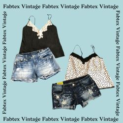 (FV-014) Y2k Silk Cami & Denim sexy Shor..