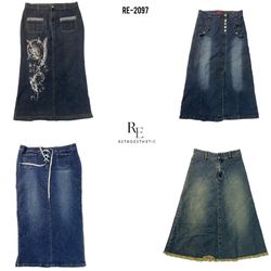 Y2K unique Denim Long Skirt(RE-2097)