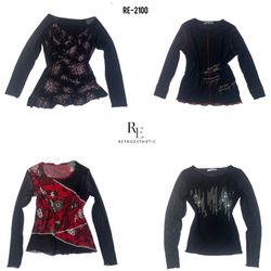 Y2K Black Mesh Full Sleeve tops(Re-2100)