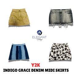 Y2K Indigo Grace Denim Midi Skirts - EV1023