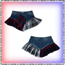 Gonna mini in denim e flanella plissettata in stil..