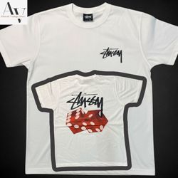 Stussyリワークスタイル赤のサイコロ白Tシャツ