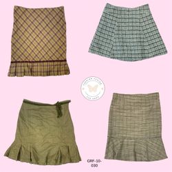 Y2K Green Check Wool Skirt – Vintage Plaid Aesthet..