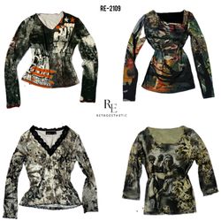 Y2K Forest Vibe Full Sleeve Mesh Mix Tops (RE-2109..