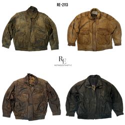 90/s Vibe Y2K Jaqueta Bomber de Couro (Re-2113)