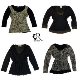 Y2K Black Rave long seelve Tops (860)