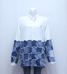 Chemise en patchwork "Denim Reverie" upcyclée CR61..