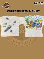 ホワイトプリントシングルステッチTシャツ Ak-361