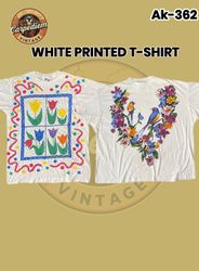 ホワイトプリントシングルステッチTシャツ Ak-362