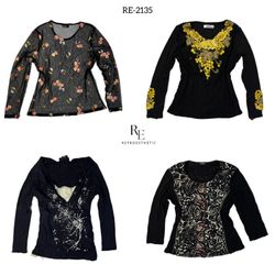 Y2K All Black Graphic & Floral Full Sleeve Tops (R..