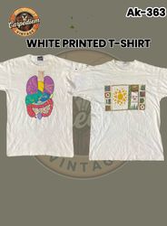 ホワイトプリントシングルステッチTシャツ Ak-363