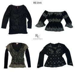 Y2K Black mesh Full Sleeve LA Tops (Re-2141)