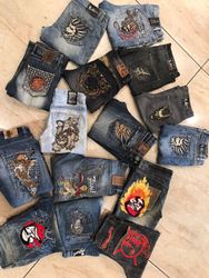 ヒップホップバギー刺繍ミックスブランドとノーブランドのジーンズ。