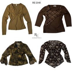 Hauts à manches longues bruns grunge Y2K (RE-2148)