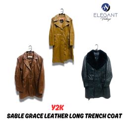 Y2K Buble Grace Leather Long Trench Coat - EV1041
